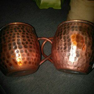 MULE COPPER MUGS Hammered Barrel Solid 16 Oz Cups